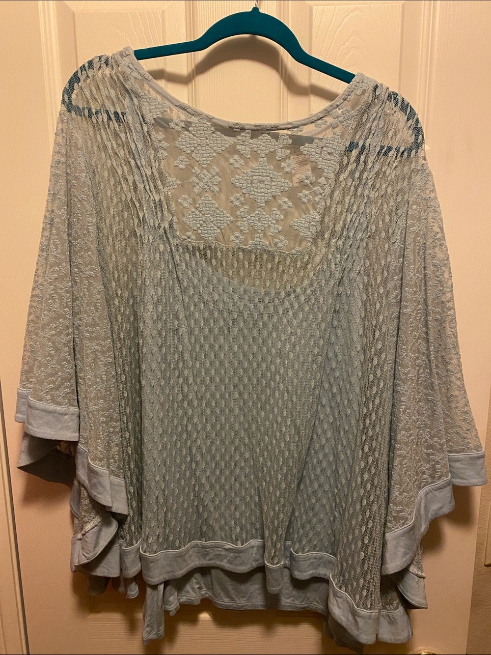 Light Blue Lace Knit Layered Women's Blouse
